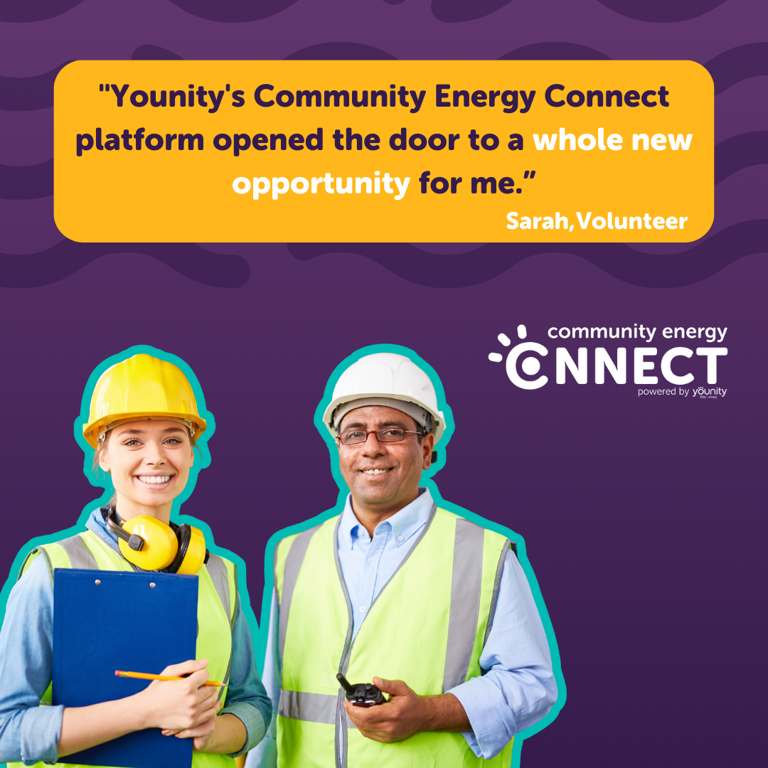 Graphic featuring a testimonial from volunteer engineers praising the Community Energy Connect platform.