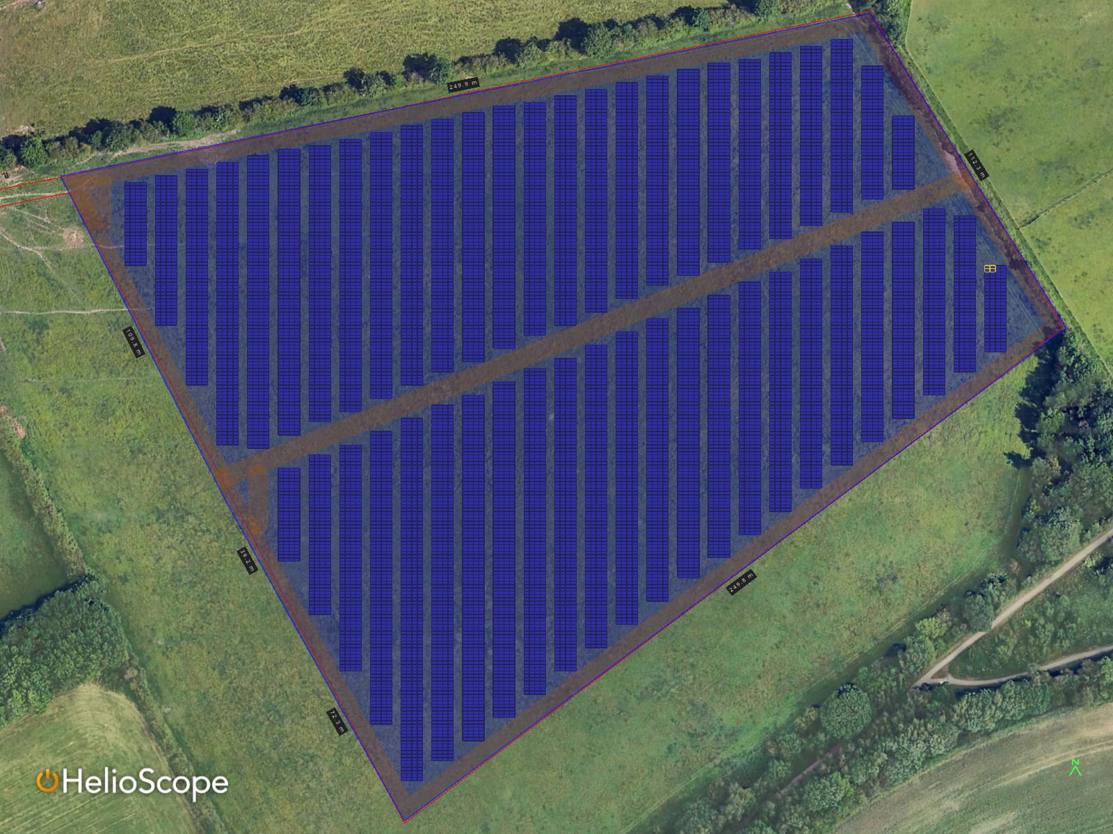 Aerial rendering showing a projected view of Whiteborough Solar Park.