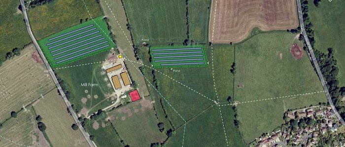 An aerial photo of the site, before work took place showing where the solar panels will be located.