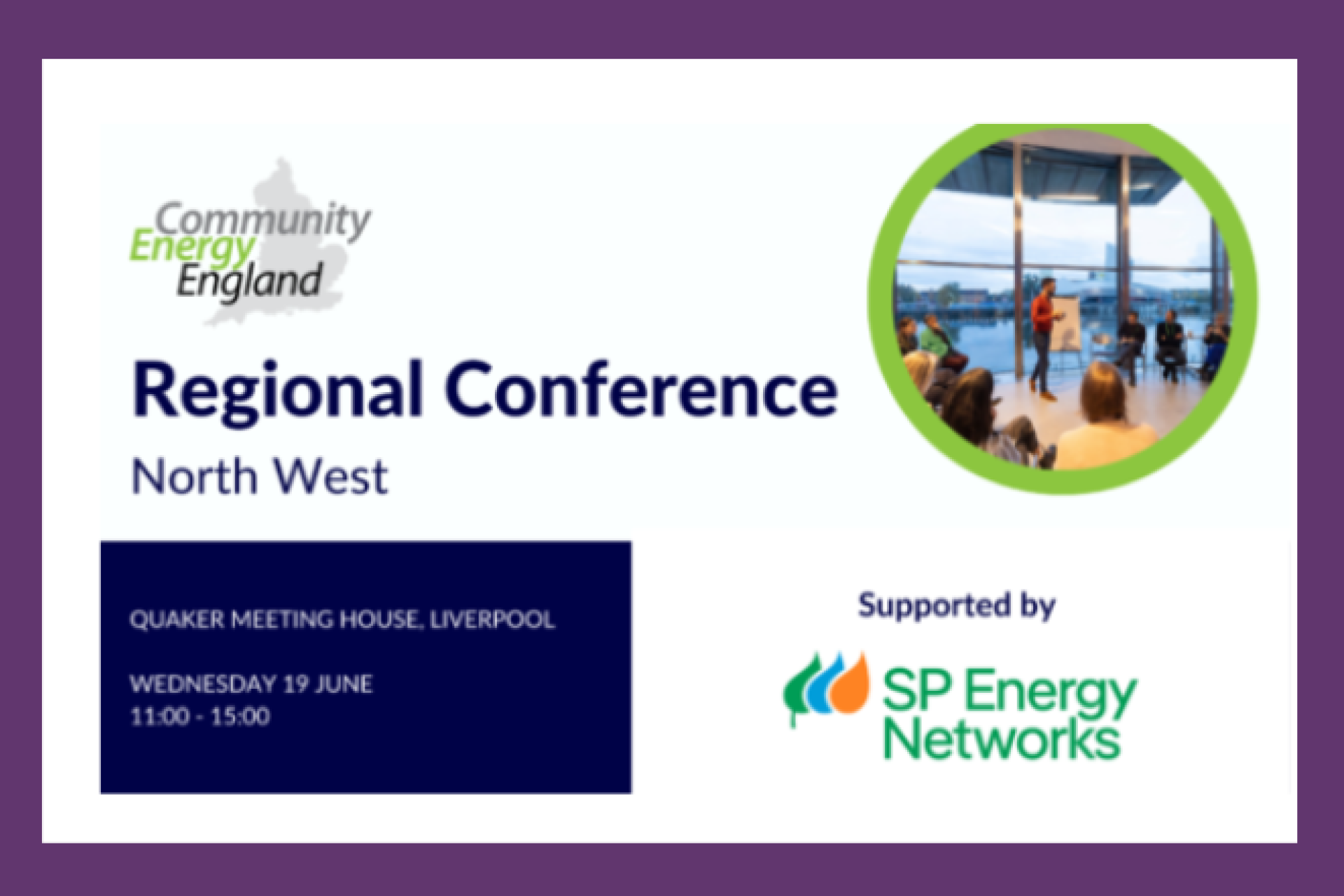 CEE Regional Conference poster on purple background