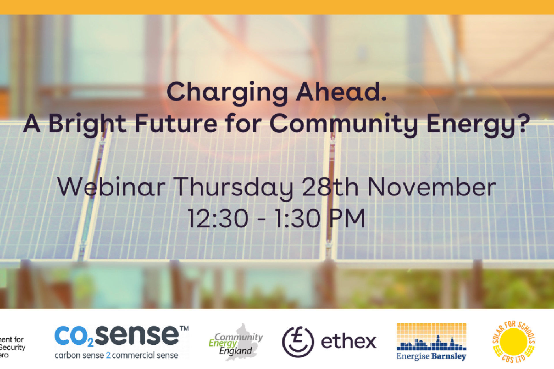 Ethex webinar banner promoting a community energy event