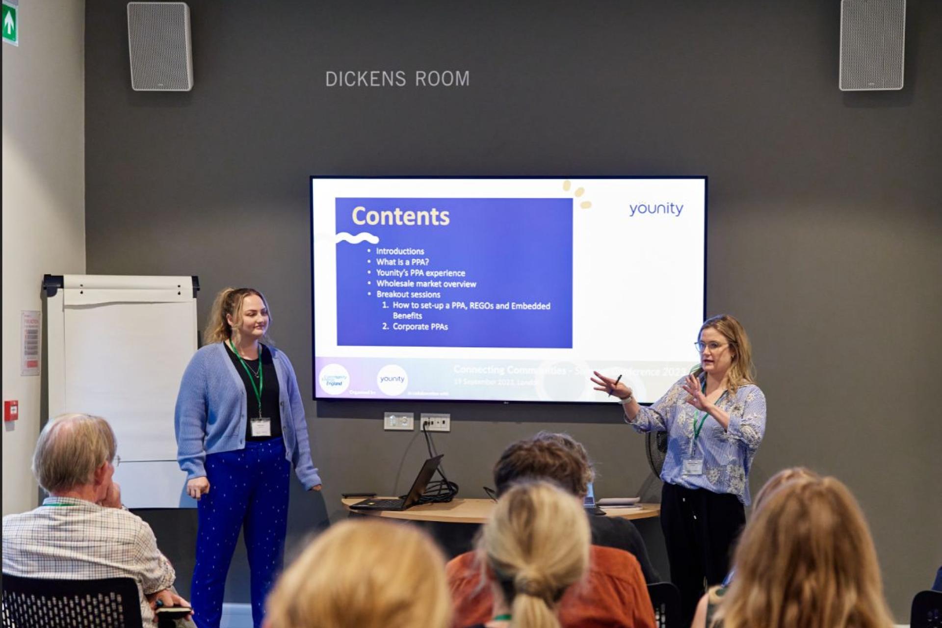 Connie and Michaela delivering an engaging presentation on Power Purchase Agreements (PPAs).