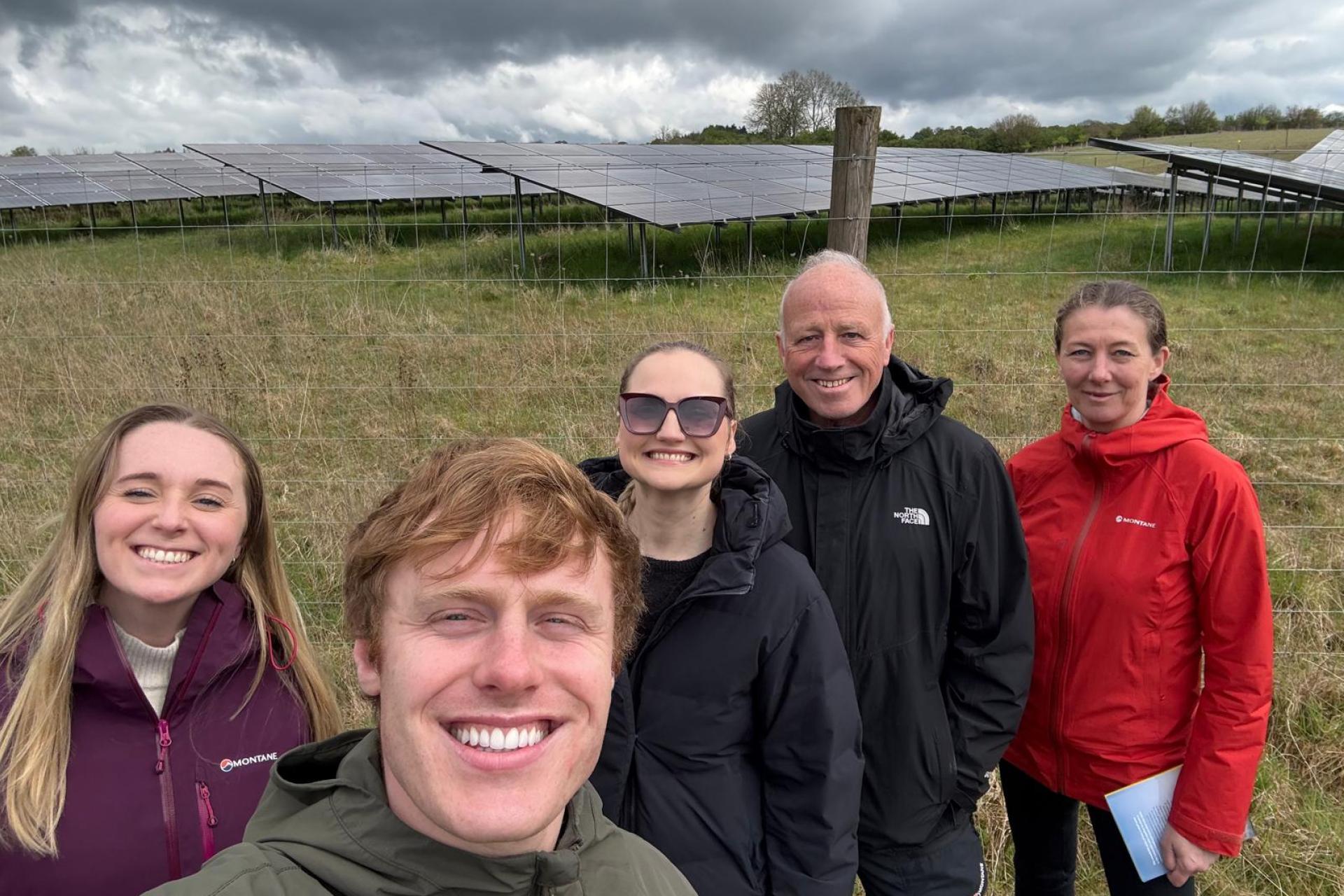The Younity team posing at Southill Solar with Tim Crisp, the founder.