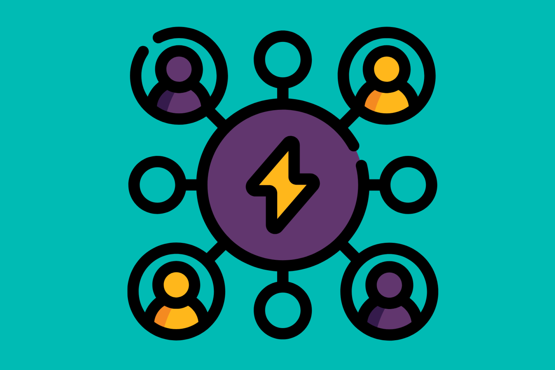 Purple and yellow graphic illustrating connections.