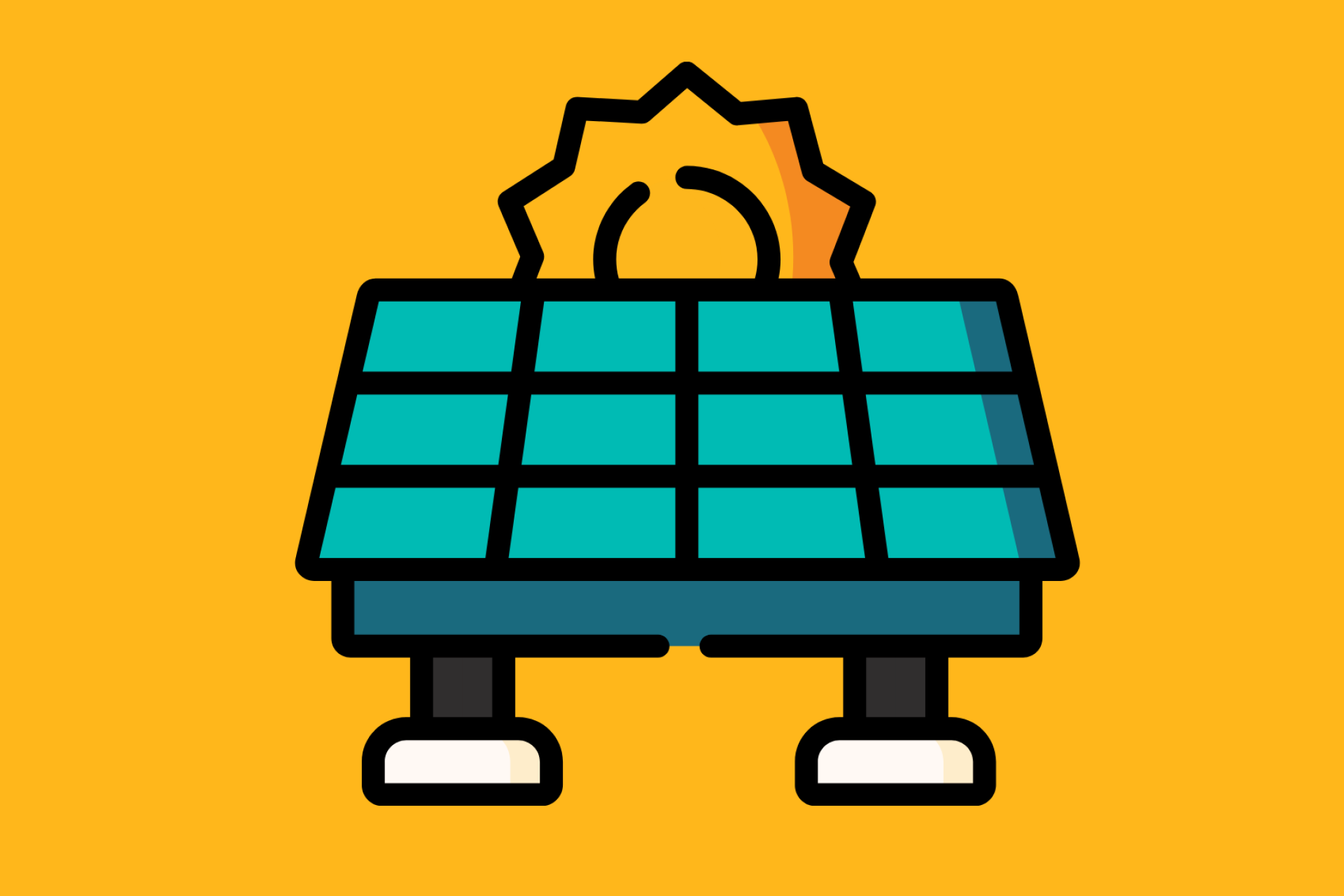 A graphic of solar panels on a yellow background.