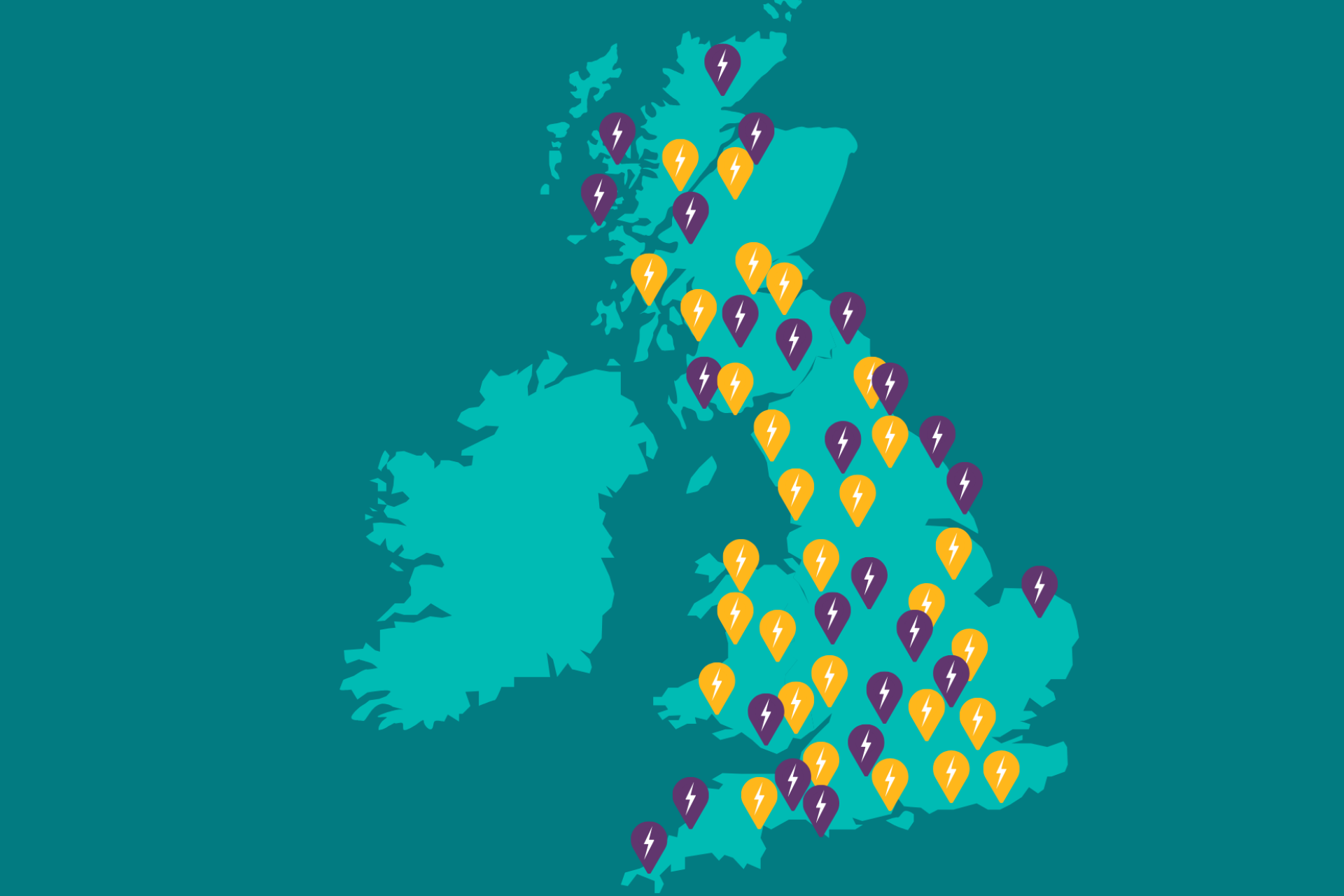 Map showing locations of community energy power generators across the UK.
