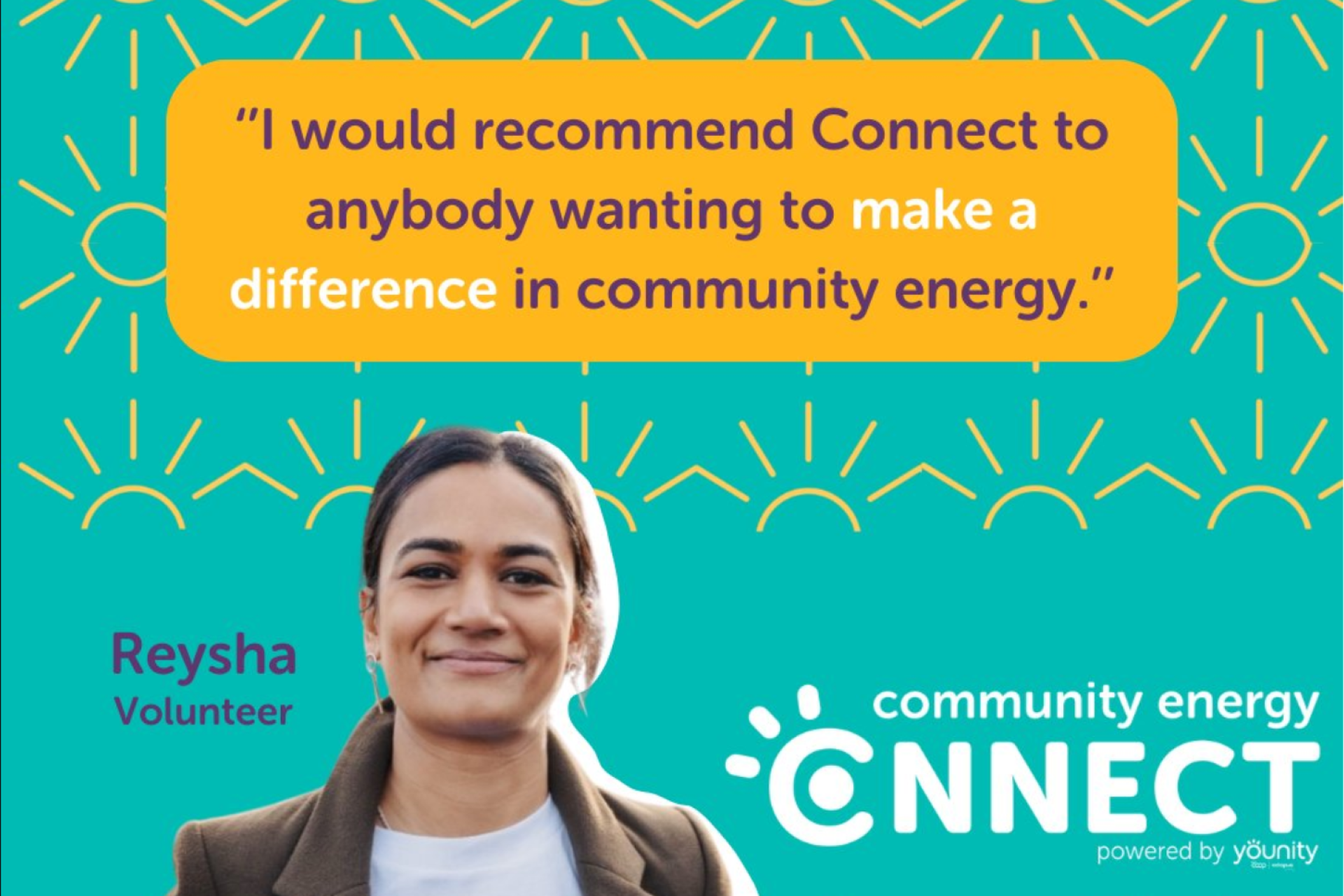 Graphic showing a volunteer's positive testimonial about using Connect.