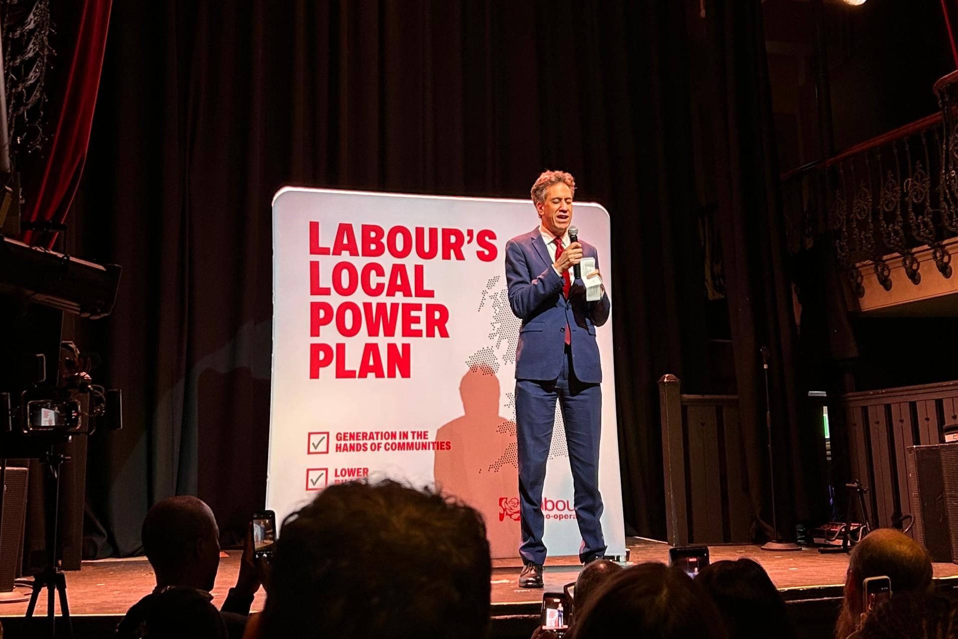Ed Miliband delivering a speech at the launch event for the Local Power Plan.